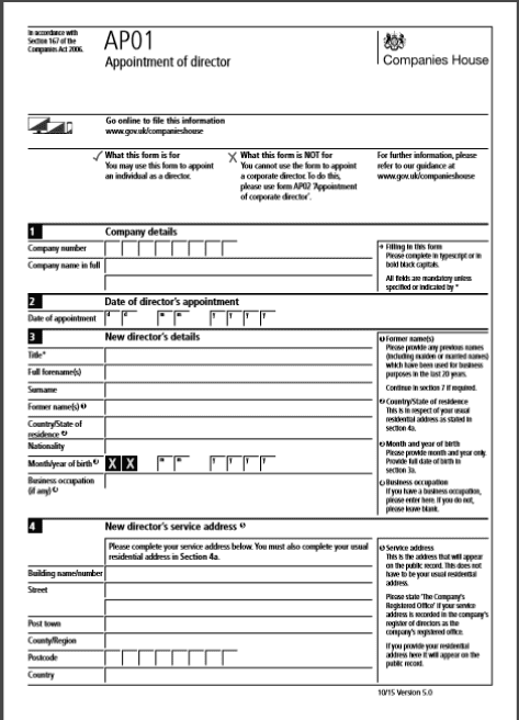 AP01 form for a Director of a Residents Management Company