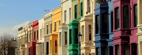 a picture of colourful houses near Notting Hill Gate