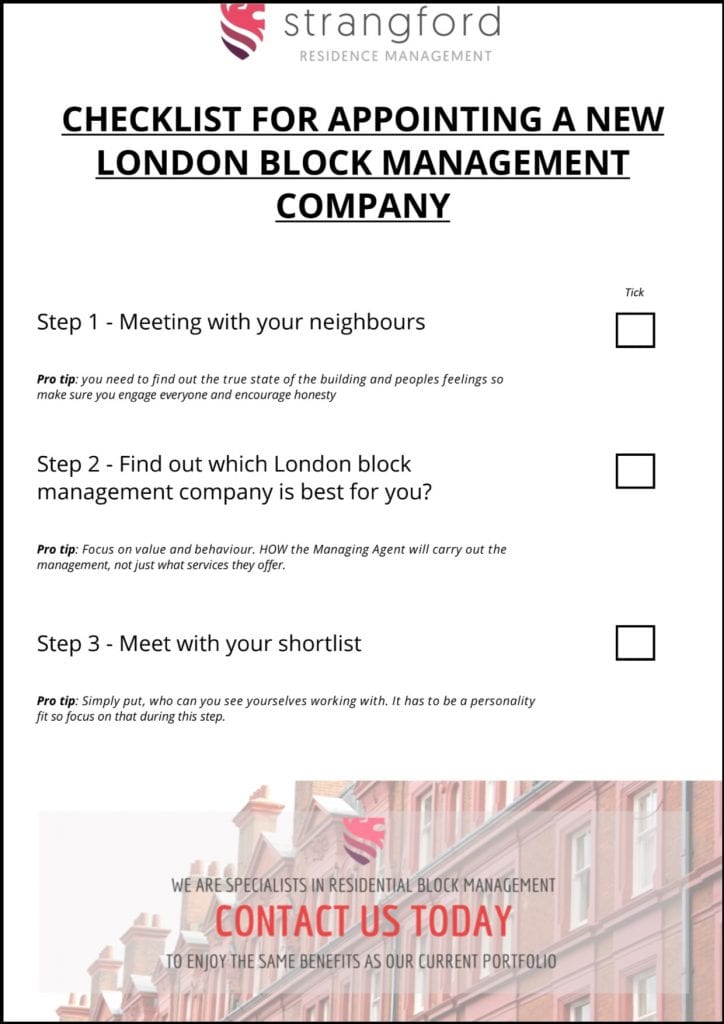 appointing a new london block management company checklist